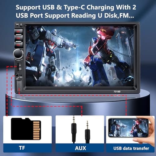 Double Din Car Stereo,7 Inch Car Radio with HD Touch Screen Bluetooth Car Stereo,Bluetooth Hands-Free Calling,Mirror Link,AUX/EQ/SWC 5