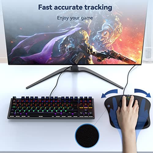 TECKNET Mouse Pad with Wrist Support, Ergonomic Gaming Mouse Pad Pain Relief, Portable Comfortable Mousepad for Computer, Laptop, Office, Home and Travel, Non-Slip Base, Waterproof Surface, Black 8