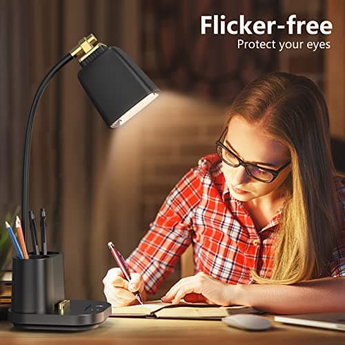 GONDSILY LED Desk Lamp with USB Charging Port Touch Control 3 Color Modes, Stepless Dimming,Eye-Caring LED Table Lamp for Home,Office,Bedroom,Reading,Work,Study,Gooseneck Lamp, 5V, 2.4A 7