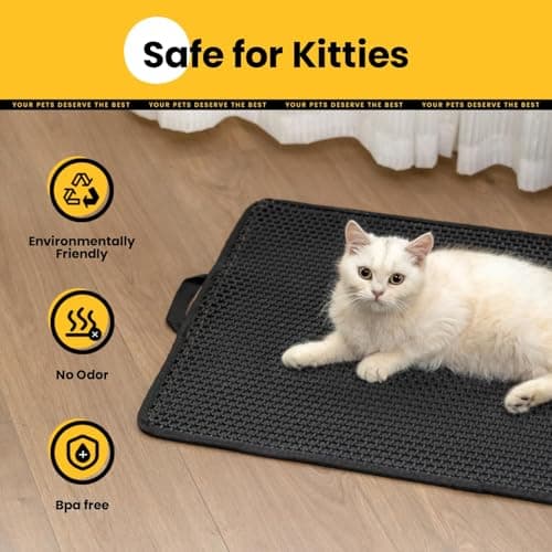 Cat Litter Mat Compact Size 23.6"x14.6" for Small Spaces, Upgrade Waterproof Leakproof Back Layer, Honeycomb Trapping Mat, Washable, Easy to Clean, Scatter Control Kitty Litter Matt, Black 5