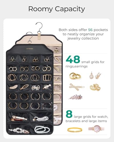 BAGSMART Earring Holder Organizer, Hanging Jewelry 56 Pocket Storage Storage for Women Accessories, Earring for Wall Holding Jewelries Black, 1 Piece 2