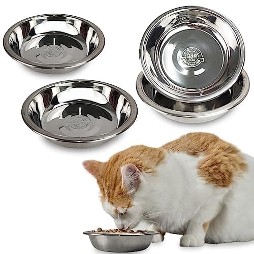 4 Pcs Stainless Steel Cat Bowls, 5.5 Inch Whisker Friendly Shallow Cat Food Bowls, Small Metal Pet Dish for Kittens and Indoor Cats, Basic Replacement Plates for Elevated Feeder Stands,Dishwasher Safe