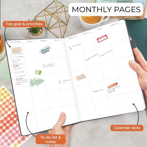 Clever Fox Appointment Book – Hourly Schedule Planner with 15-Minute Increments – Time Box Planner for Daily Work & To-Dos – Weekly & Monthly Spreads, Undated, Hardcover, 8.3x11″ (Silver Black) 4