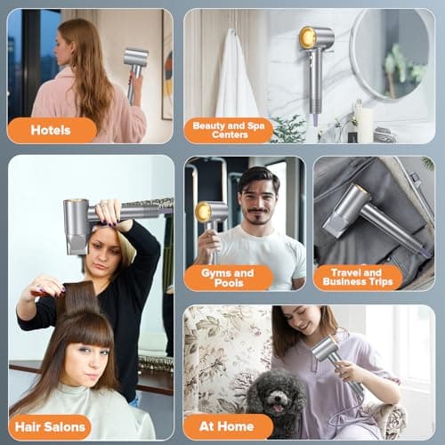 Hair Dryer, 150,000 RPM Brushless Motor, Ultra-Fast Drying with 3 Heat Settings & LED Lights, Negative Ion Technology, Quiet Lightweight Blow Dryer with Diffuser & Nozzle for Home, Salon, Travel Use 6