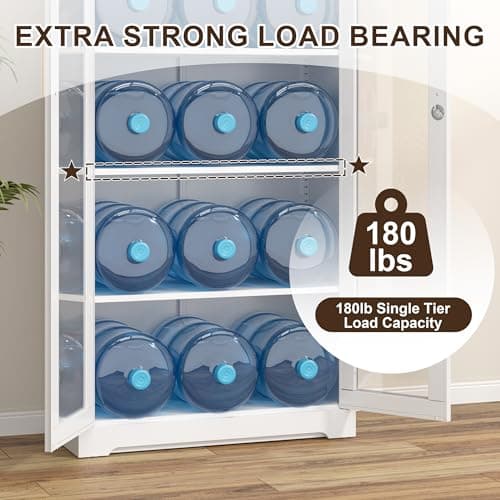 Curio Display Cabinet with Glass Doors,71”H Metal Display Case with 4 Adjustable Shelves, White China Storage Cabinet for Collectibles, Trophies & Liquor - Locking Tall Glass Cabinet for Home 5