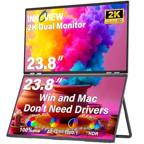 InnoView 2025 23.8" 2K Dual Portable Monitor QHD 2560 x 1440P 100% sRGB - Foldable & Stackable Design with 315° Screen Adjustment & 180° Stand | USB-C/HDMI, Dual Monitor for Laptop, Mac, Windows