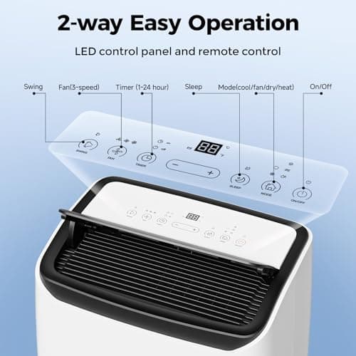 2025 New Portable Air Conditioner 12000 BTU with Built-in Dehumidifier, 4-in-1 AC Unit with Heater & Fan, Cools & Heats Space up to 500 sq ft, Remote Control and Window Kit Included, White 4
