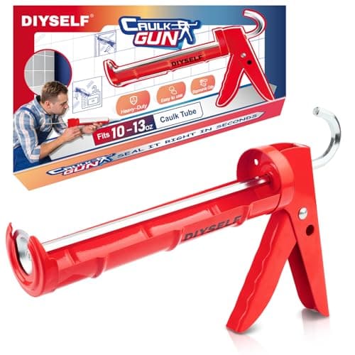 DIYSELF Caulk Gun, Heavy Duty Caulking Tool, 10:1 Thrust Ratio, Hand Caulking Gun for 10 oz Cartridges, Silicone Gun Compatible with Sealant, Acrylic, Latex, Adhesive, Butyl & More (Red)