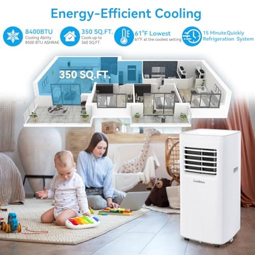 Coolblus Portable Air Conditioners, 8400 BTU air conditioner Cools Up to 350 Sq.Ft, 3 in 1 Portable AC with Remote Control,24H Timer,Smart Sleep Mode,Window Installation Kit & Filter Cleaning Brush, S 4