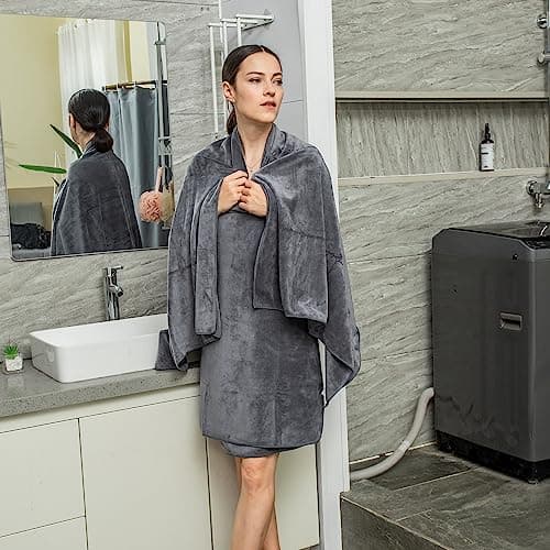 JML Microfiber Bath Towel 2 Pack(30" x 60"), Oversized Thick Towels, Soft, Super Absorbent and Fast Drying, No Fading Multipurpose Use for Sports, Travel, Fitness, Yoga, 30 in 60 in, Grey Count 6