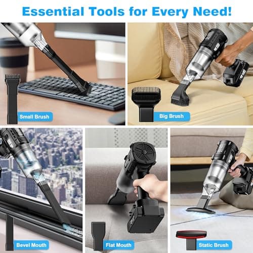 Handheld Vacuum Cordless - 35000PA Strong Suction Car Vacuum with 2 Detachable Batteries, 60Min Runtime Portable Vacuum Cleaner for Car Detailing, Pet Hair, Home Couch & Office, 350ML XL Dust Cup 5