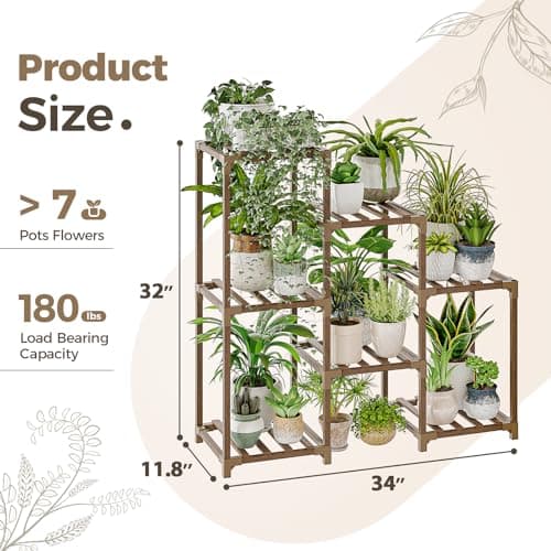 Bamworld Plant Stand Indoor Plant Shelf Outdoor Wood Plant Rack for Multiple Plants 3 Tiers Ladder Plant Holder for Living Room Patio Boho Home Decor for Gardening 6