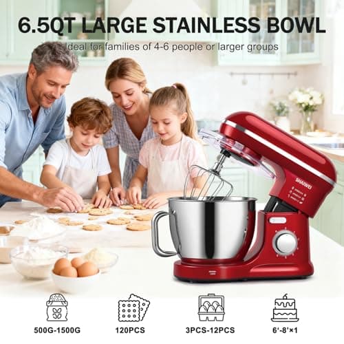 Mixers Kitchen Electric Stand Mixer, 6.5 Quart 6 Speed Tilt-Head Kitchen Mixer Red 6