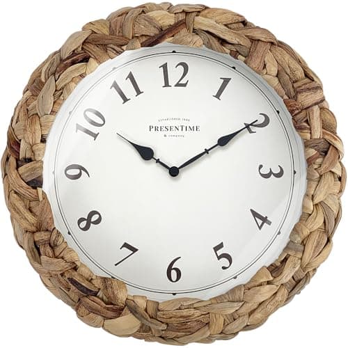 Presentime & Co Farmhouse Series, Rustic Woven Clock, 10.5 inch, Natural Woven Water Hyacinth/Sea Grass. Wall Sculpture, Wall Art and Timepiece for Home Decoration/Decoration/Farmhouse Décor.