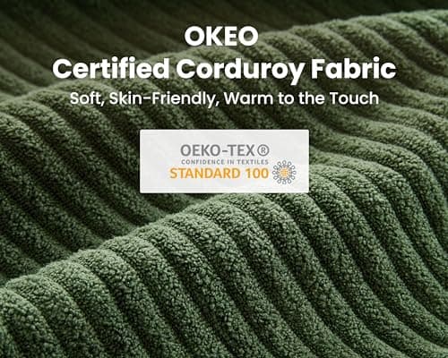 CHIC HOUSE Corduroy Modular Sectional Couch with Ottoman Chaise, L/U Shaped Sleeper Sofa for Living Room, Apartment, Lounge, Modern Armrest Neck Support Furniture (6 Seater Compact Sleeper, Green) 8