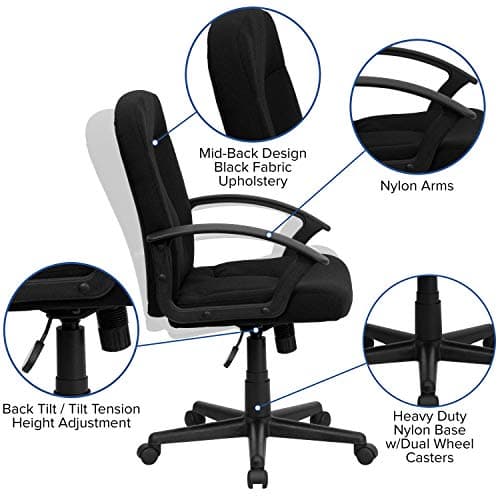 Flash Furniture Garver Mid-Back Black Fabric Executive Swivel Office Chair with Nylon Arms 5