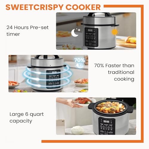 Sweetcrispy 6 QT Electric Pressure Cooker 12-in-1 Multi Electric Cookers, Rice Steamer Yogurt Maker Stainless Steel, New Sliver 10