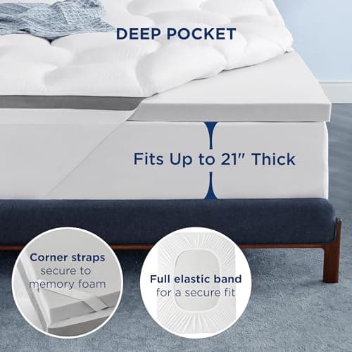 Bedsure 4 Inch Memory Foam Twin XL Mattress Topper for College Dorm, Dual Layer 2.5 Inch Gel Memory Foam and 800 GSM Waterproof Mattress Pad, Extra Long Twin Pillow Top Topper (Twin XL, 39x80 Inches) 5