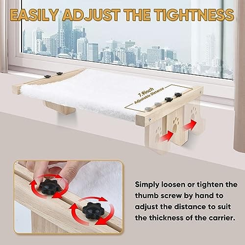 HEMWEE Cat Window Perch, Cat Window Hammock for Indoor Cats, Easy to Adjust & Assemble Large Cat Bed Seat for Windowsill, Bedside,Drawer and Cabinet, Beige 5