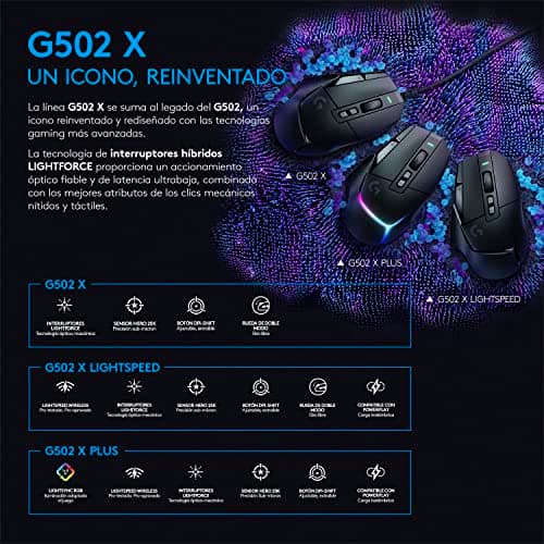 Logitech G G502 X Wired Gaming Mouse - LIGHTFORCE Hybrid Optical-Mechanical Primary switches, Hero 25K Gaming Sensor, Compatible with PC - macOS/Windows - Black 8