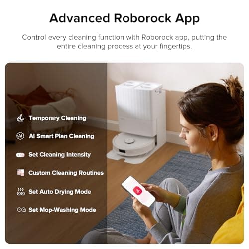 roborock Qrevo Plus Robot Vacuum and Mop with FlexiArm Design Edge Mopping, Self-Emptying, 10 mm Liftable Mops, Auto Mop Washing & Drying, Reactive Tech Obstacle Avoidance, 7,000 Pa Suction, White 7