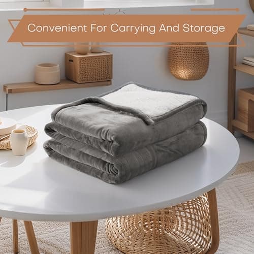 Electric Heated Blanket 72"x84" Full Size - Flannel & Sherpa Fabric Dual-Sided, 6 Heat Settings & 1-10 Hours Auto Off, Soft & Cozy Warming Throw for Home, Office, or Bed, Machine Washable, Light Gray 5