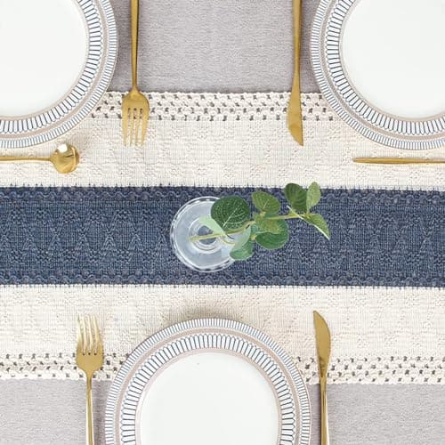 FEXIA Boho Blue Table Runner 72 Inches Long with Tassels Macrame Farmhouse Style Party Rustic Wedding Baby Bridal Shower Dining Decor (12x72 Inches) 6