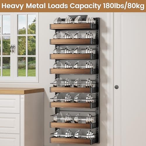 POKIPO 8 Tier Over The Door Pantry Organizer, 2 IN 1 Wall Mount or Hanging Spice Rack Seasoning Shelves with Adjustable Basket, Back of Door Organizer and Storage for Kitchen Cabinet and Room Closet 8