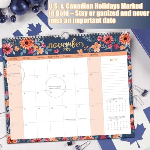 OuMuaMua Wall Calendar 2025, Calendar Wall 2025, 18 Months Hanging Calendar Jan. 2025 to June. 2026, 14” x 11.5” Monthly Planner Wall with Thick Paper for Office School Home Teacher Academic 5