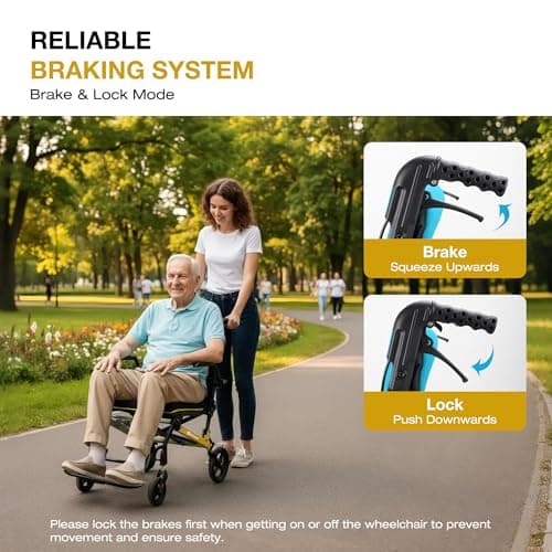 Wheelchairs for Adults Transport Chair Lightweight Foldable with Telescopic Handle,17" Width Compact Portable Folding Travel Wheel Chairs for Seniors 6