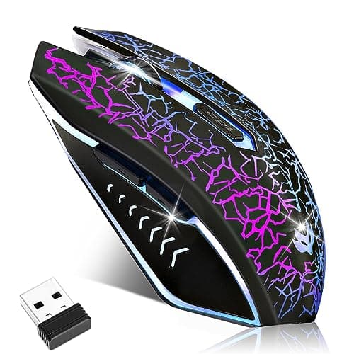 LuLabboard Wireless Gaming Mouse, Rechargeable Wireless Computer Mouse, 7-Color LED Light, Ergonomic Mouse with 6 Silent Click Buttons, 3 Adjustable 2400 DPI Wireless Mouse for Laptop,PC,Mac, Black
