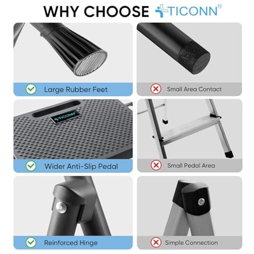 TICONN 4 Step Ladder, Heavy Duty Foldable Step Stool, Portable Steel Folding Stool for Household Garage Storage (Black) 7