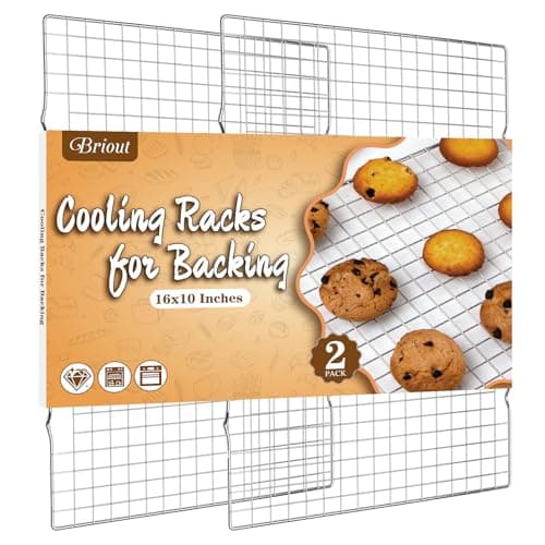 Cooling Rack for Baking 2-Pack, 16x10 Inches Baking Rack, Thick Wire Cookie Rack for Cooking, Roasting, Grilling, Drying, Oven Safe, Fits Half Sheet Pan, Silver
