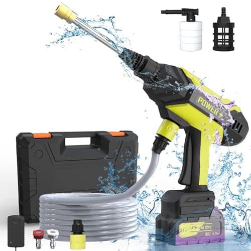 DECOKTOOL Cordless Pressure Washer, Portable Pressure Washer Battery Powered Max 950PSI, 1.2GPM with 1 * 21V 4.0Ah Rechargeable Battery, 20FT Drain Hose, Electric Power Washer for Car, Floor, Yellow