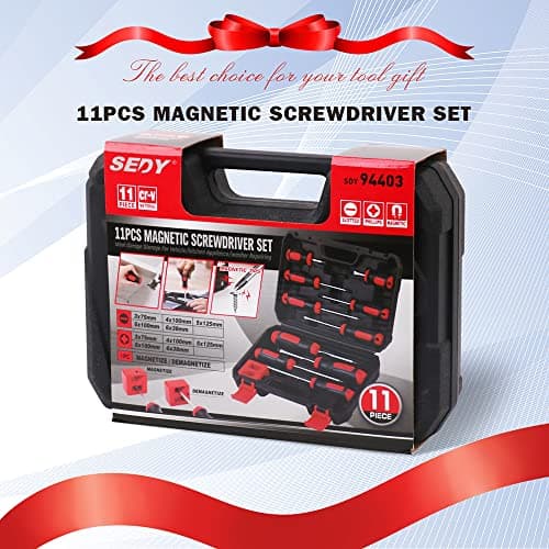 Magnetic Screwdriver Set 11-Piece, 5x Slotted 5x Phillips Screwdriver Sets and Magnetizer Demagnetize, Premium Screw Driver with Case 8