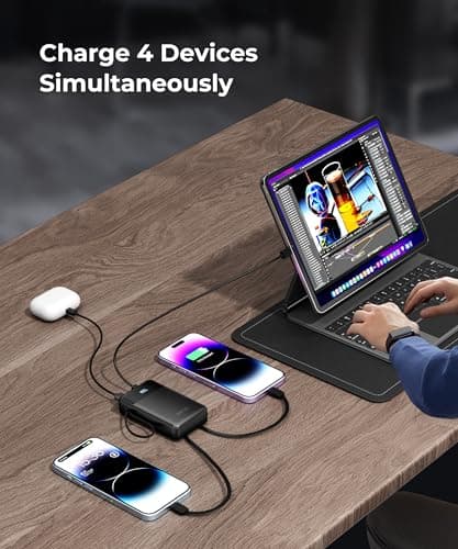 JOYFAR Portable-Charger-Power-Bank Travel Essentials Battery Pack USB C 30000mAh Built in Cable 22.5W Phone Fast Charging Powerbank Compatible with iPhone 16 15 14 13 12 11 iPad Samsung Google (Black) 6