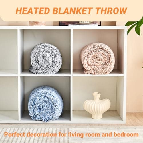 Heated Blanket Heated Throw, Electric Blanket 50"x60" Heating Blanket with 8 Hours Auto Off 10 Fast Heating Levels Machine Washable Sherpa Heated Blanket with Overheating Protection 7