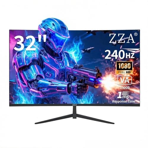 ZZA 32 Inch Curved Gaming Monitor 240Hz Curved Monitor Computer Monitor-HDMI DP USB Headphone Ports,1080p 1K FHD Ultra Slim Curved Screen with Wide Angle,High Refresh Rate Immersive PC Gaming