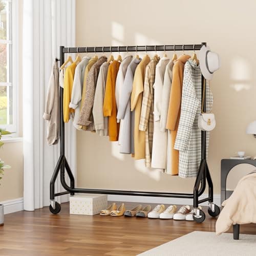 HYSEYY Clothes Clothing Rack, Rolling Heavy Duty Clothes Rack Load 420 LBS With Wheels, Metal Clothes Rack for Hanging Clothes, Portable Standing Clothes Garment Rack, Black,48 inches 8