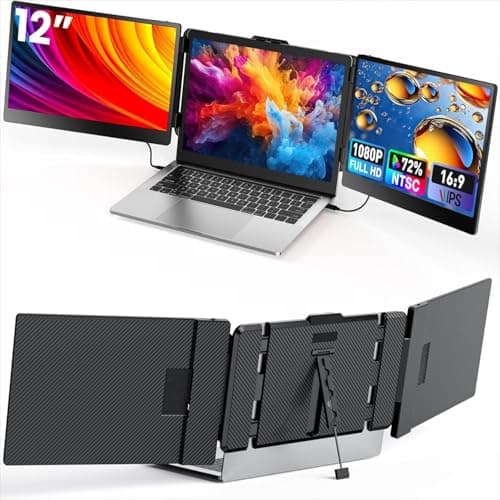 Fagomfer Laptop Screen Extender, 12’’ Triple Monitor Extender Ultra Slim 1080P FHD IPS Portable Monitor for Laptop with Stand Compatible with Mac Windows Linux PS4/5