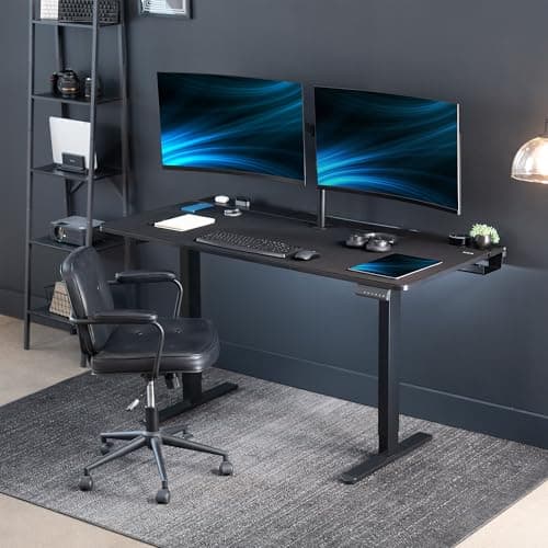 VIVO Electric 60 x 30 inch Standing Desk with Concealed Cable Trays and Full-Size Mouse Pad, Dual Motor Memory Controller Height Adjustment, Black Top Black Frame, DESK-KIT-E2B-P3B 2