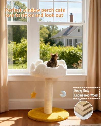 Happi N Pets Cloud Cat Tree, Cat Scratching Post with Bed, Small Cat Tree for Kittens, Cat Scratch Post with Cloud-Shaped Soft Perch & Cute Toys, Removeable Cover, Bonus Catnip 5