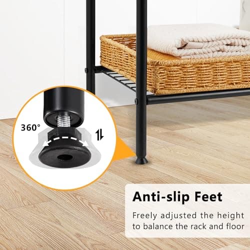 ALHAKIN Towel Racks for Bathroom, 43'' Tall 3 Tier Bathroom Towel Rack Stand with Storage Shelves, Freestanding Towel Drying Rack Pool Towel Rack for Outdoor, Black Blanket Rack Holder 6