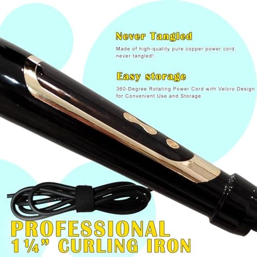 abp 1.25 Inch Curling Iron Extra Long Barrel with Ceramic Coating for Long/Medium Hair,1 1/4 INCH LCD Display Instant Heat up to 450°F with clamp,Hair Style Tool Girls & Women 5