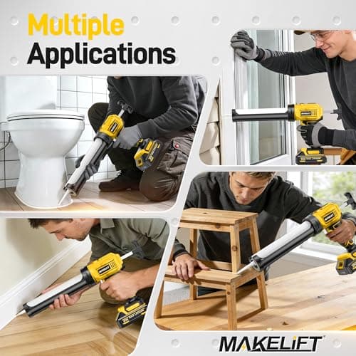 MAKELIFT Electric Caulking Gun, 10oz Caulk Gun with 2x2000mAh Batteries, Cordless Caulking Gun, 4 Adjustable Speeds, LED Light, Auto Retraction, 9 Pcs Silicone Caulking Tools for Filling and Sealing 8