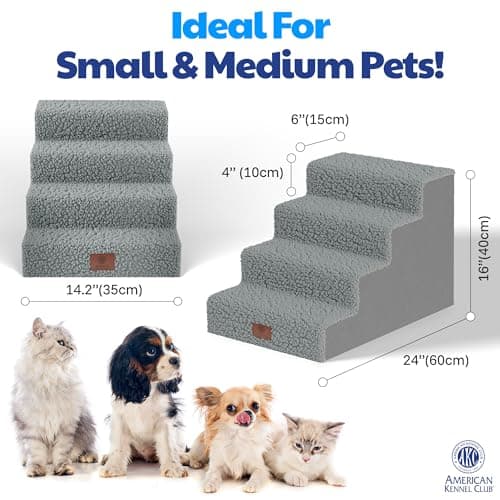 AKC 4-Step Pet Stairs – Durable, Non-Slip Steps for Small Dogs and Cats, Washable Cover, Simple No-Tool Assembly, Supports Up to 50 lbs 6