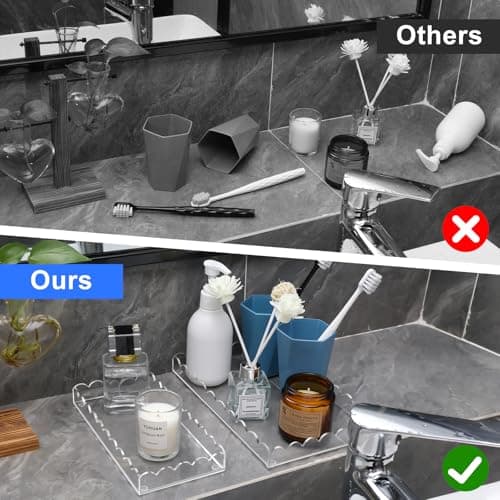 Acrylic Bathroom Vanity Tray 7.9", Soap Dispenser Decorative Scalloped Tray for Bathroom Kitchen Living Room Decor Vanity Perfume 7