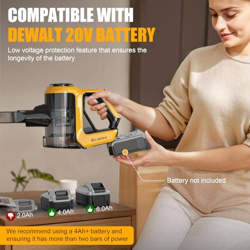 Ecarke Cordless Stick Vacuum Cleaner Compatible with DeWalt Battery, 350W Brushless Motor, 30KPa Suction, 6-in-1 180° Bendable Wand, Smart Screen 2x5AH Batteries & Charger – Hardwood Floors 3