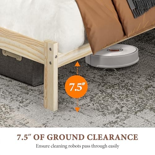 Yaheetech Queen Bed Frame Solid Pine Wood Platform Bed with Paneled Headboard, Wicklow Style/Wooden Slats Support/Noise-Free/7.5 inch Space Underneath/No Box Spring Need/Easy Assembly, Wood Queen Bed 7