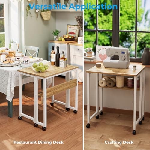 GreenForest Folding Desk Small Rolling Desk with Storage Shelf,24.8 inch Foldable Computer Desk with Wheels for Small Space,Easy Assembly,Oak 7